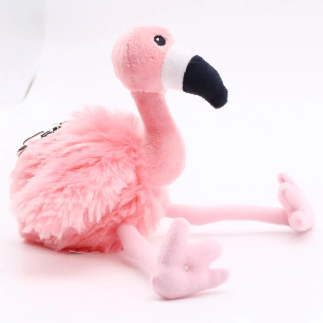 Wholesale Lifelike Animal Plush Toys Backpack Clip Flamingo Pink Birds Keychain Key Ring for Bag 12cm Soft Stuffed Key Chain