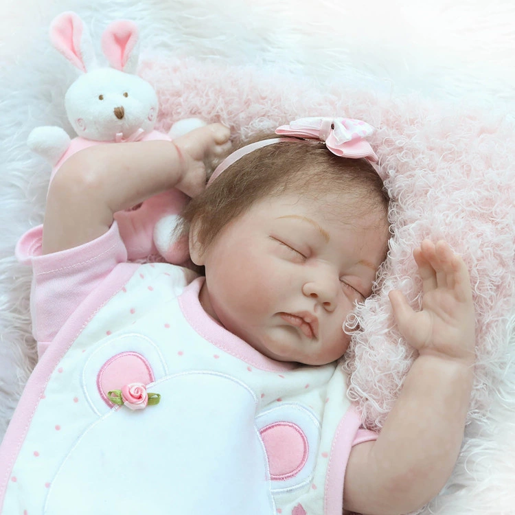 Sleeping Reborn Baby Doll Girl Soft Vinyl Silicone Lifelike 22 Inchs 55 Cm Handmade Weighted Body Eyes Closed Pink Outfit Gift Set for Ages 3+ Prime