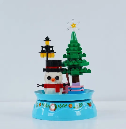 Woma Toys Wholesale Customize Kids Christmas Birthday Gifts Snow Man Model Collectible Spin Music Box DIY Small Brick Building Blocks Set DIY Game Toy