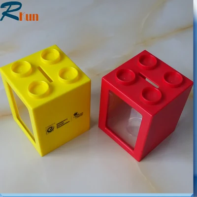 Plastic Cube Coin Bank Red Piggy Bank