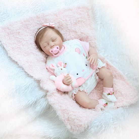 Sleeping Reborn Baby Doll Girl Soft Vinyl Silicone Lifelike 22 Inchs 55 Cm Handmade Weighted Body Eyes Closed Pink Outfit Gift Set for Ages 3+ Prime