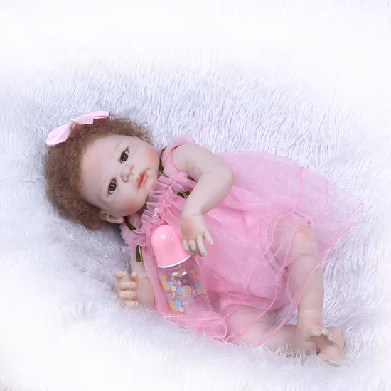 22inch 55 Cm Realistic Cloth Body Soft Silicone Baby Reborn Girl Doll for Toddler Birthday Xmas Gifts