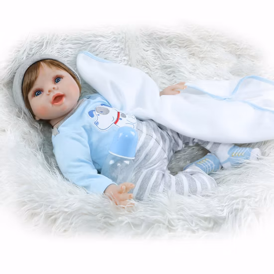 Handmade Silicone Vinyl Reborn Baby Boy 22′′/55 Cm Lifelike Babies Doll with Lovely Clothing Kids Birthday Xmas Gift